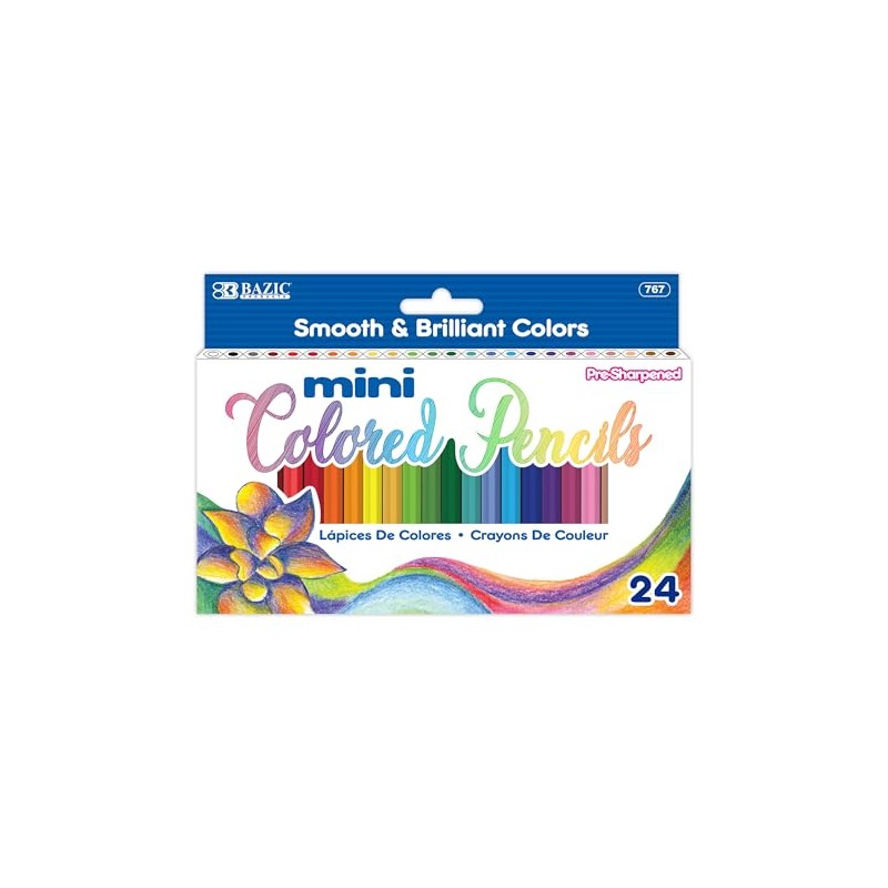 BAZIC 24 Mini Color Pencil, Assorted Colors Pencils Set, Smooth Soft Core, Ideal Coloring Drawing for Painting Coloring Sketchin