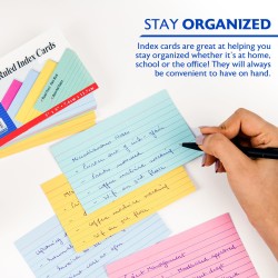 Fully colored ruled index cards in assorted colors, Whole card is colored, Ruled front, Plain back, Note card