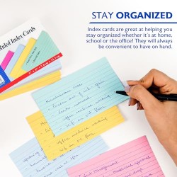 Fully colored ruled index cards in assorted colors, Whole card is colored, Ruled front, Plain back, Note card