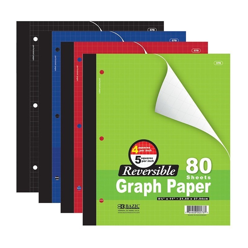 HnFshop 4/pk 80 Ct. 8.5" X 11" Reversible 4"/5" Quad Ruled Notebook in Assorted Color