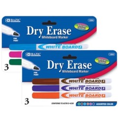BAZIC Bright Color Fine Tip Dry-Erase Marker (3/Pack)