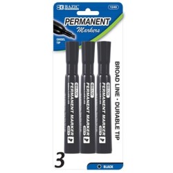 BAZIC Black Chisel Tip Desk Style Permanent Markers (3/Pack)