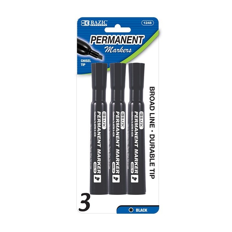 BAZIC Black Chisel Tip Desk Style Permanent Markers (3/Pack)