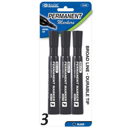 BAZIC Black Chisel Tip Desk Style Permanent Markers (3/Pack)