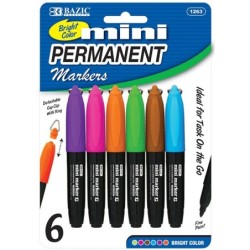 BAZIC Fancy Colors Mini Fine Point Permanent Marker w/ Cap Clip (6/Pack)