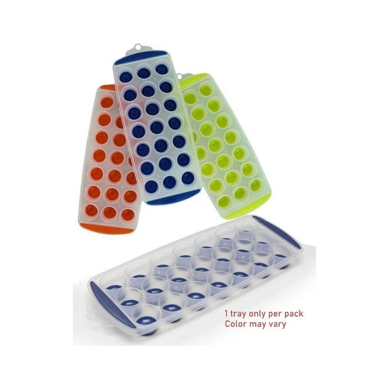 Ice Cube Trays with Flexible Silicone Bottom Easy Push Pop Out Round
