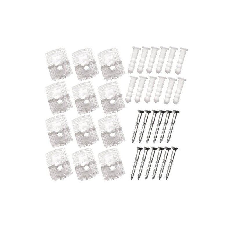 1/4" inch Heavy Duty 25 Pound Crystal Clear Plastic Mirror Holder Clips, Pack of 12 Pieces