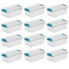 12/pk Sterilite 6-Quart Clear Storage Box Container w/ blue Latches white Lid