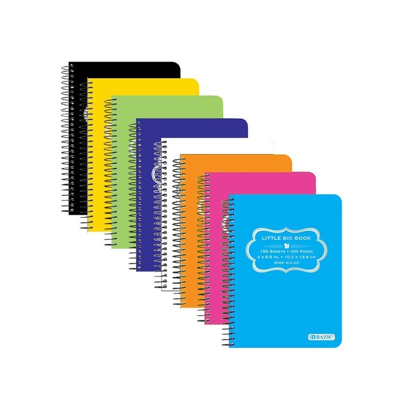 BAZIC 150 Ct. 4" X 5.5" Poly Cover Spiral Fat Book