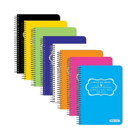 BAZIC 150 Ct. 4" X 5.5" Poly Cover Spiral Fat Book
