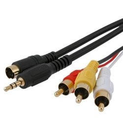 6ft S-Video w/ 3.5mm Stereo Plugs to Composite 3 Plug Male RCA Audio Video Cable